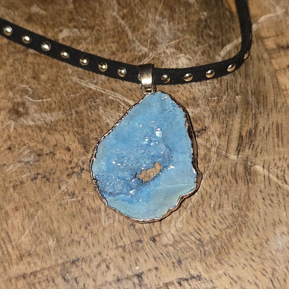 New! Handmade natural druzy geode choker necklace